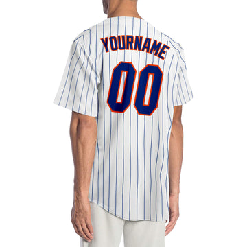 Custom White Royal Pinstripe Royal-Orange Authentic Baseball Jersey