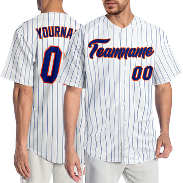 Custom White Royal Pinstripe Royal-Orange Authentic Baseball Jersey