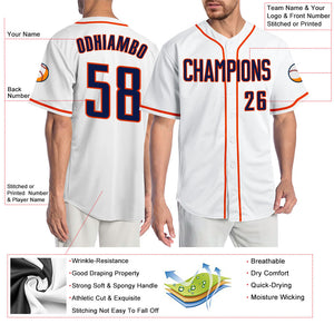 Custom White Navy-Orange Authentic Baseball Jersey