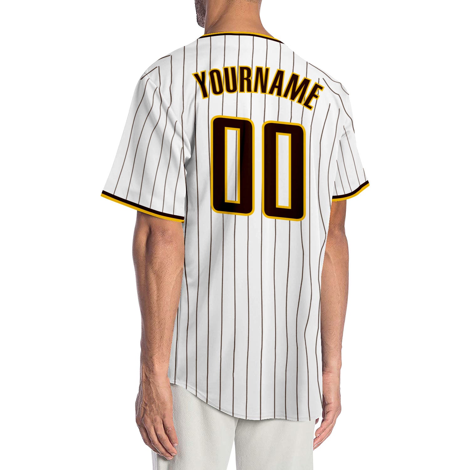 Custom Pinstripe Baseball Jersey Shirt White Brown Brown-Gold