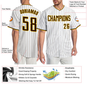 Custom White Brown Pinstripe Brown-Gold Authentic Baseball Jersey