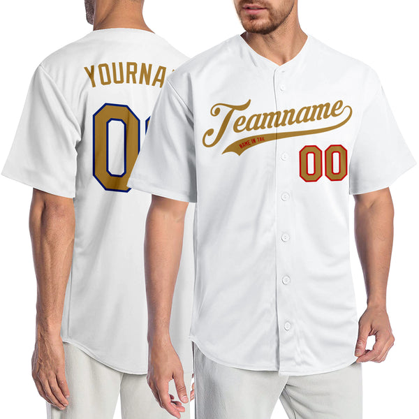 Custom Red Gold-White Authentic Baseball Jersey