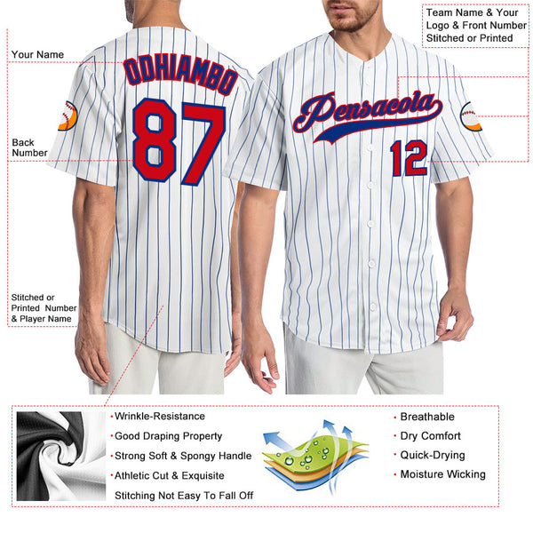 Cheap Custom White Royal Pinstripe Red Authentic Baseball Jersey Free  Shipping – CustomJerseysPro