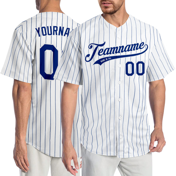 Custom Pinstriped Baseball Jersey Full Button Down White 