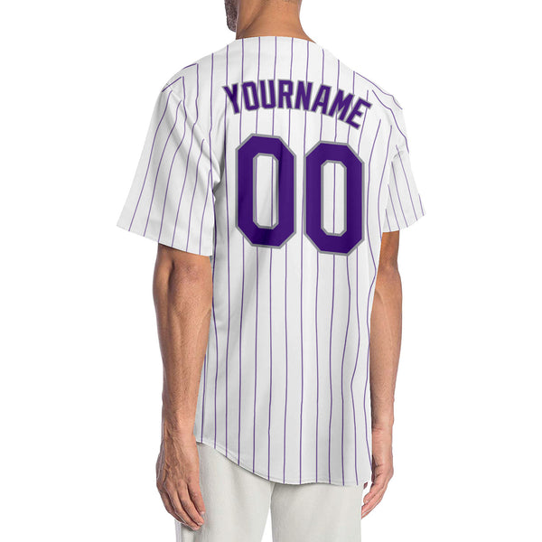 Custom Purple Black Pinstripe White-Gray Authentic Baseball Jersey Discount