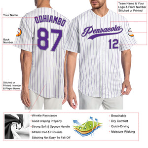 Custom White Purple Pinstripe Purple-Gray Authentic Baseball Jersey