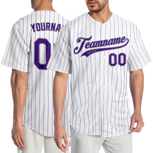 Загрузить изображение в средство просмотра галереи, Custom White Purple Pinstripe Purple-Gray Authentic Baseball Jersey
