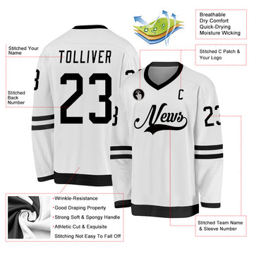 Custom White Black Hockey Jersey