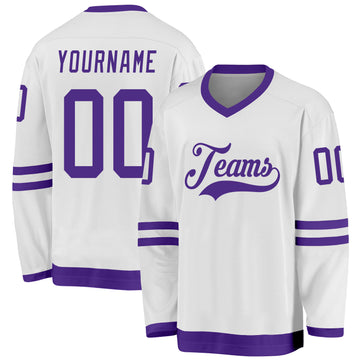 Custom White Purple Hockey Jersey