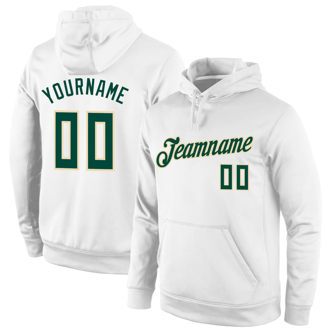 Custom Stitched White Hunter Green-Cream Sports Pullover Sweatshirt Hoodie