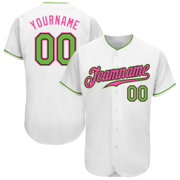 Custom White Neon Green-Pink Authentic Baseball Jersey