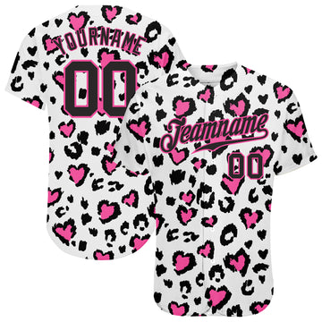 Custom White Black-Pink 3D Pattern Design Leopard Authentic Baseball Jersey