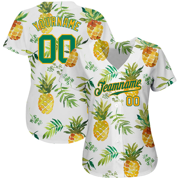 Custom Pineapple White Green Tropical Custom Baseball Jerseys for Men & Women JN11172, 2XL / No Piping