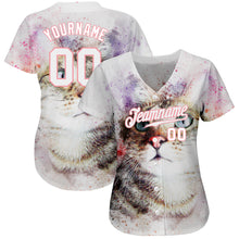 Load image into Gallery viewer, Custom White White-Medium Pink 3D Pattern Design Cat Authentic Baseball Jersey
