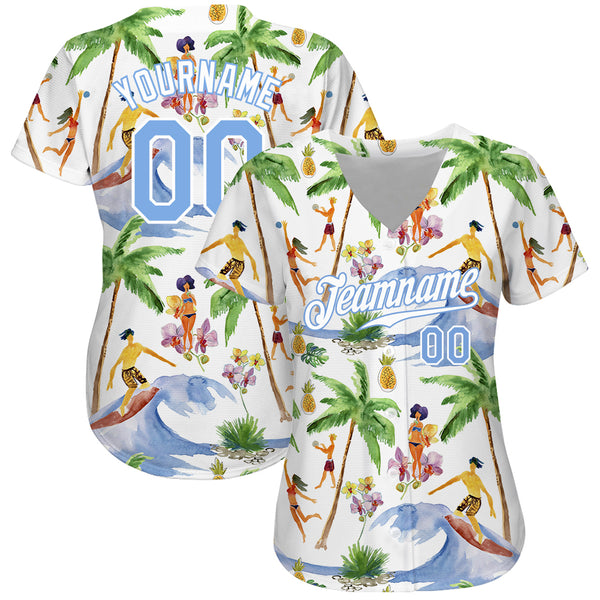 Cheap Custom Light Blue White-Light Blue 3D Pattern Design Palm Trees  Authentic Baseball Jersey Free Shipping – CustomJerseysPro