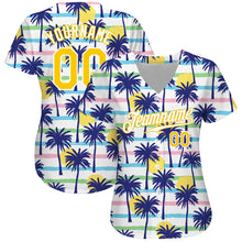 Загрузить изображение в средство просмотра галереи, Custom White Gold-White 3D Pattern Design Hawaii Palm Trees Authentic Baseball Jersey
