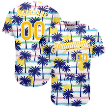 Загрузить изображение в средство просмотра галереи, Custom White Gold-White 3D Pattern Design Hawaii Palm Trees Authentic Baseball Jersey
