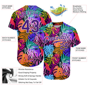 Custom White Purple-White 3D Pattern Design Hawaii Palm Trees Authentic Baseball Jersey