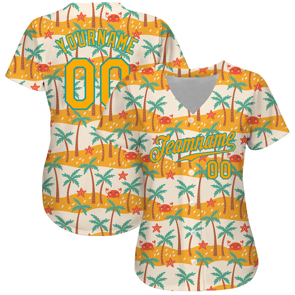 Cheap Custom White Gold-White 3D Pattern Design Hawaii Palm Trees Authentic Baseball  Jersey Free Shipping – CustomJerseysPro