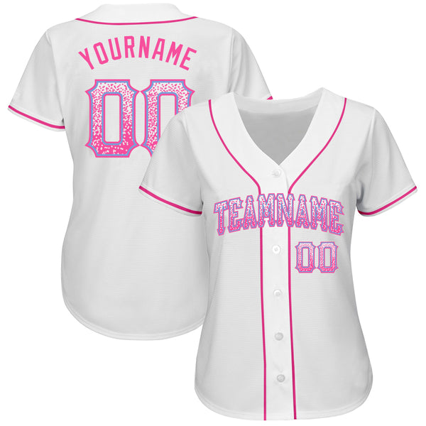 Custom Team Pink Baseball Authentic White American Flag Fashion Jersey  Light Blue