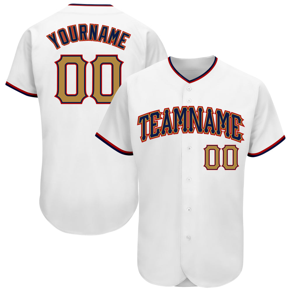 Custom White Old Gold-Navy Authentic Baseball Jersey