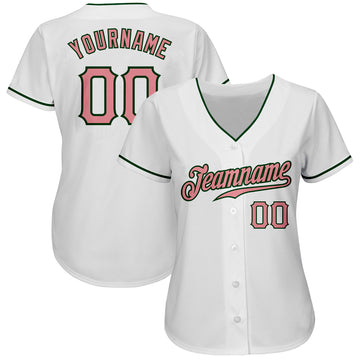 Custom White Medium Pink-Green Authentic Baseball Jersey