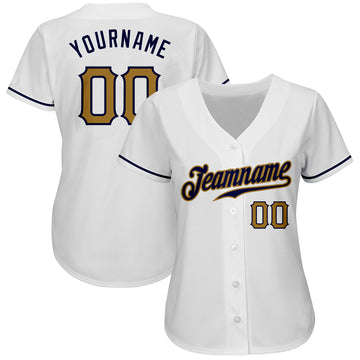 Custom White Old Gold-Navy Authentic Baseball Jersey