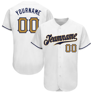 Custom White Old Gold-Navy Authentic Baseball Jersey