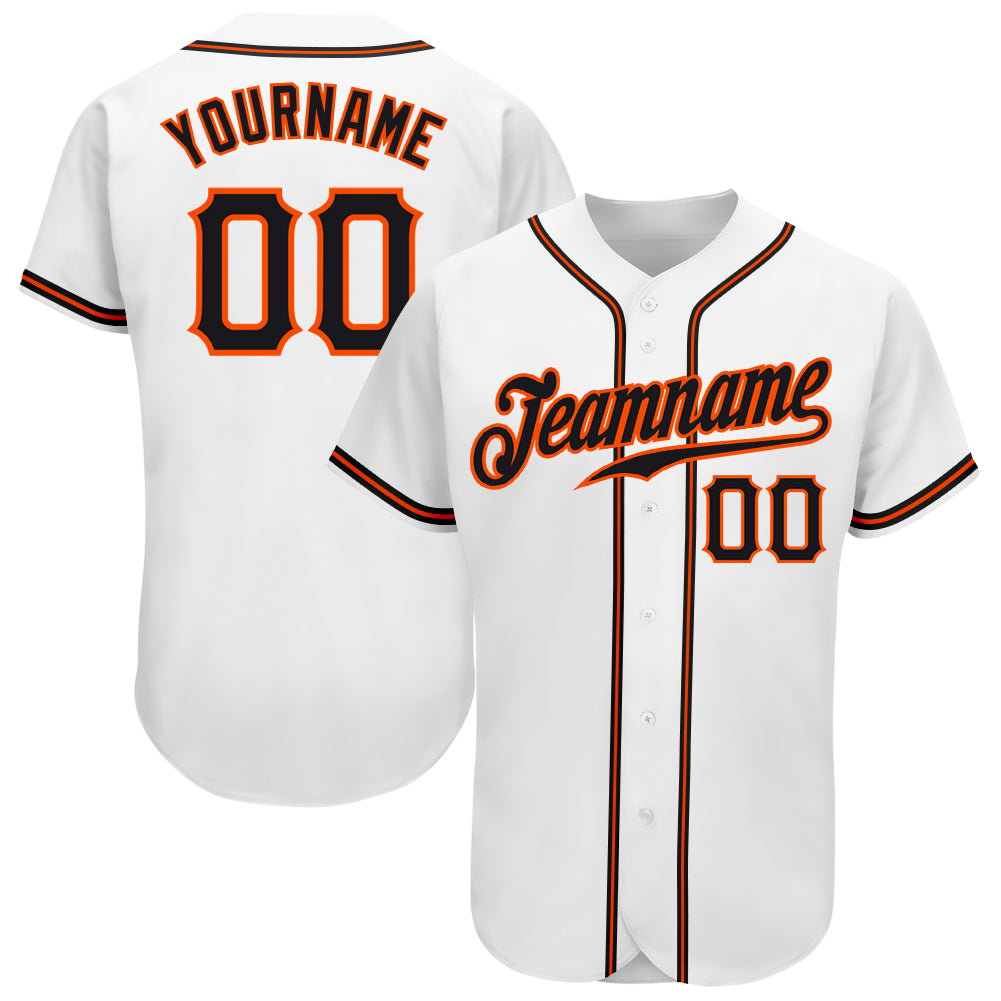 Custom White Black-Orange Authentic Baseball Jersey