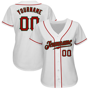 Custom White Red-Kelly Green Authentic Baseball Jersey