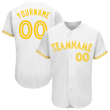 Custom White White-Gold Authentic Baseball Jersey