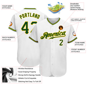 Custom White Green-Gold Authentic Baseball Jersey