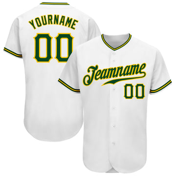 Custom White Green-Gold Authentic Baseball Jersey