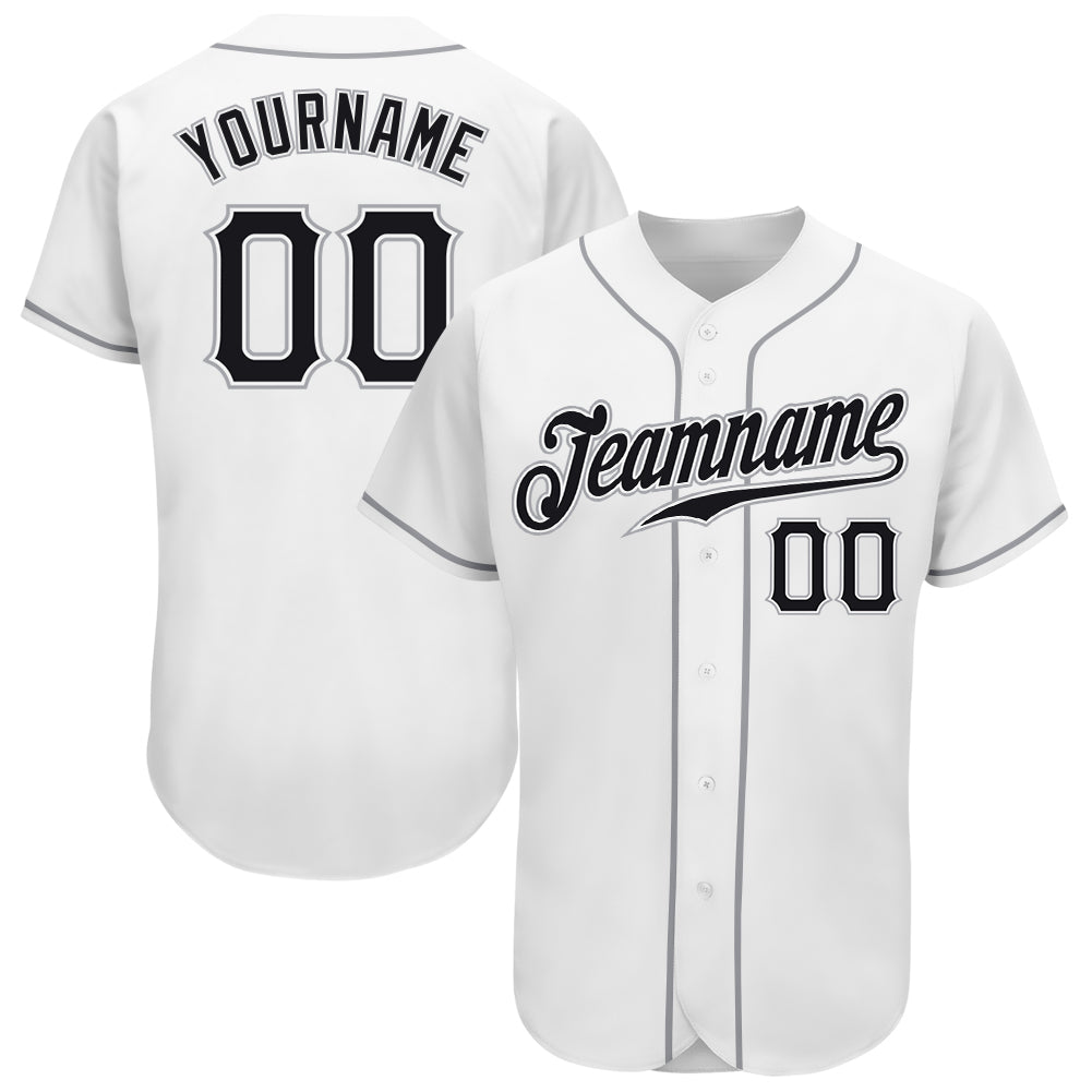 Custom White Black-Gray Authentic Baseball Jersey