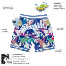 Laden Sie das Bild in den Galerie-Viewer, Custom White White-Light Blue 3D Pattern Design Palm Trees Authentic Basketball Shorts
